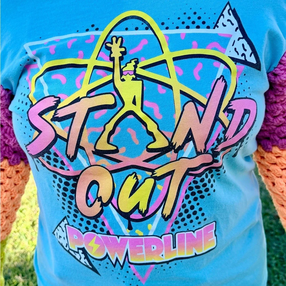 Crochet Upcycled Powerline Goofy Movie T Shirt Crochet Sleeves Unisex M‎ - Picture 9 of 11